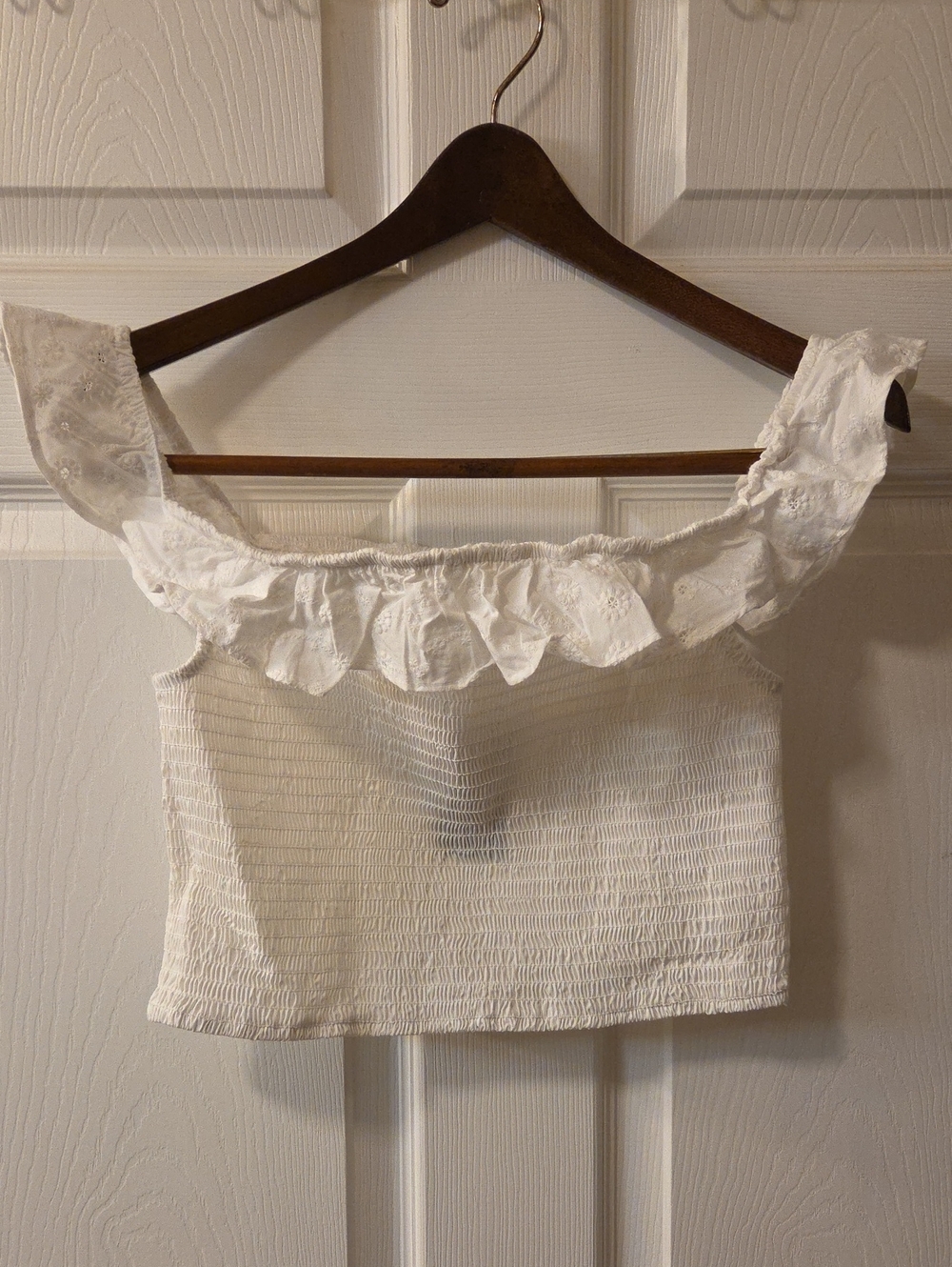 wild fable White Smocked Ruffle Off-Shoulder Crop Top